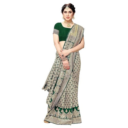 Yashika Women's Trendy Banarasi Kanjivaram Navy Color Art Silk Saree with Blouse Material