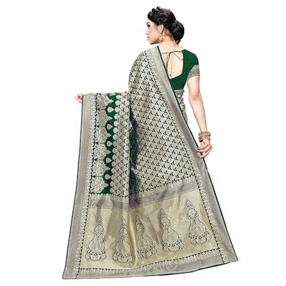 Yashika Women's Trendy Banarasi Kanjivaram Navy Color Art Silk Saree with Blouse Material