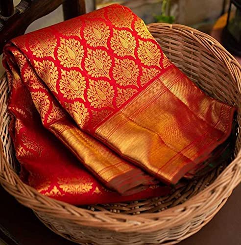Yashika Women's Trendy Banarasi Kanjivaram Navy Color Art Silk Saree with Blouse Material