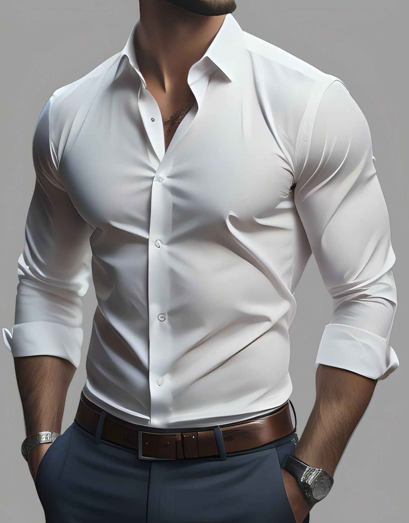 Exclusive White Cotton Blend Casual Formal Business Shirt for Men | Full Sleeves | Regular Fit