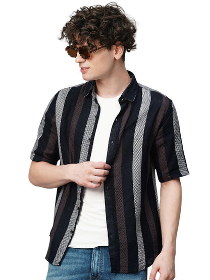Exclusive Stripes Half Sleeve Crochet Stripes Shirt for Men | AB_TB_470