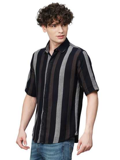 Exclusive Stripes Half Sleeve Crochet Stripes Shirt for Men | AB_TB_470