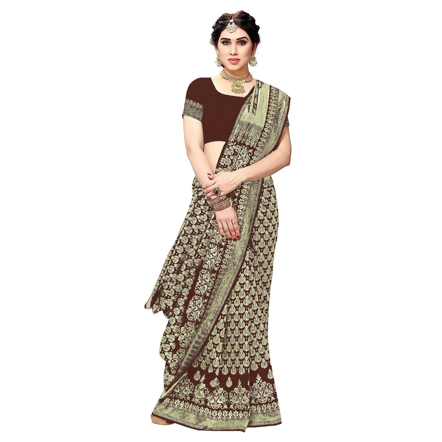 Yashika Women's Trendy Banarasi Kanjivaram Navy Color Art Silk Saree with Blouse Material