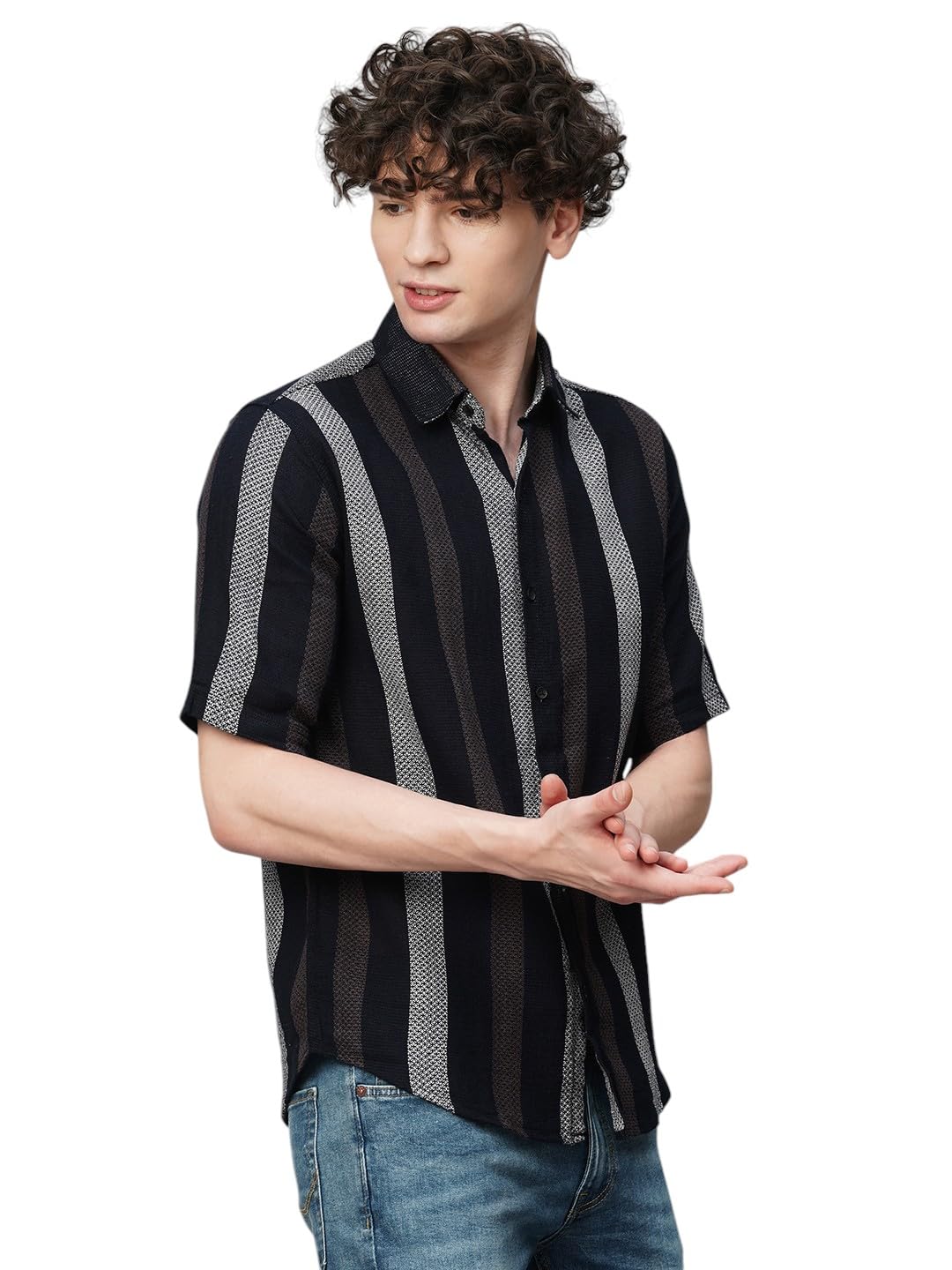 Exclusive Stripes Half Sleeve Crochet Stripes Shirt for Men | AB_TB_470
