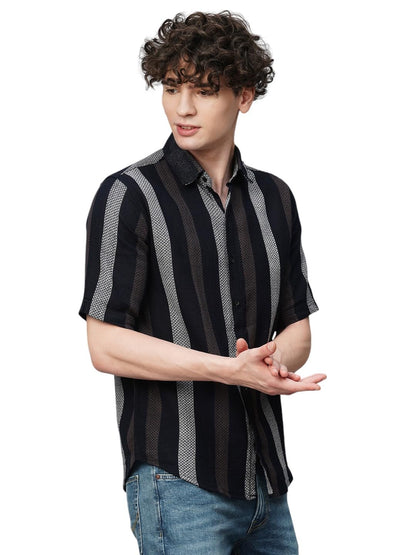 Exclusive Stripes Half Sleeve Crochet Stripes Shirt for Men | AB_TB_470