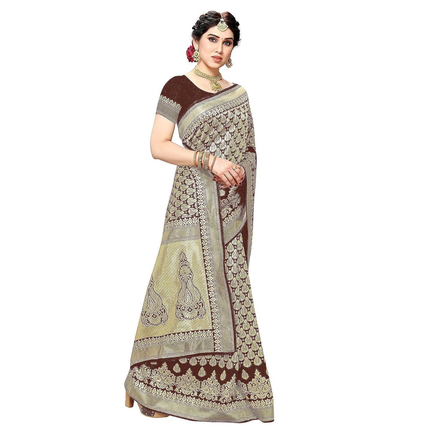 Yashika Women's Trendy Banarasi Kanjivaram Navy Color Art Silk Saree with Blouse Material