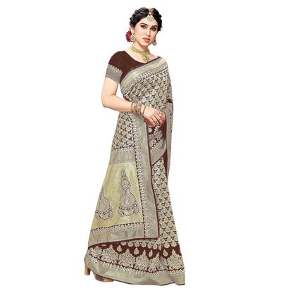 Yashika Women's Trendy Banarasi Kanjivaram Navy Color Art Silk Saree with Blouse Material