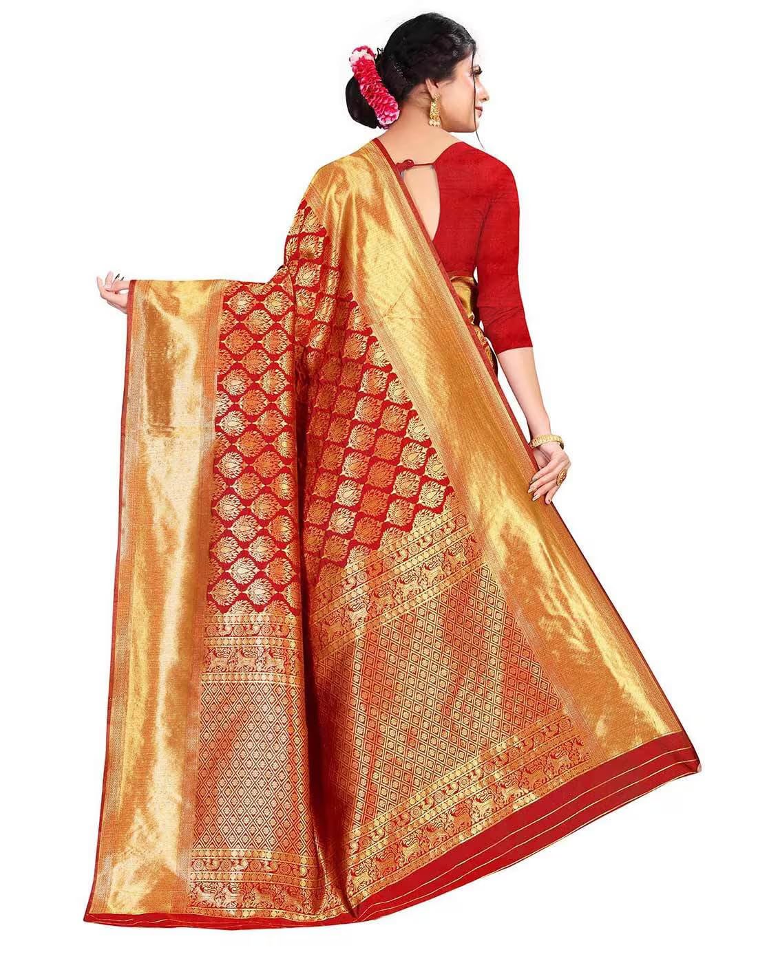 Yashika Women's Trendy Banarasi Kanjivaram Navy Color Art Silk Saree with Blouse Material