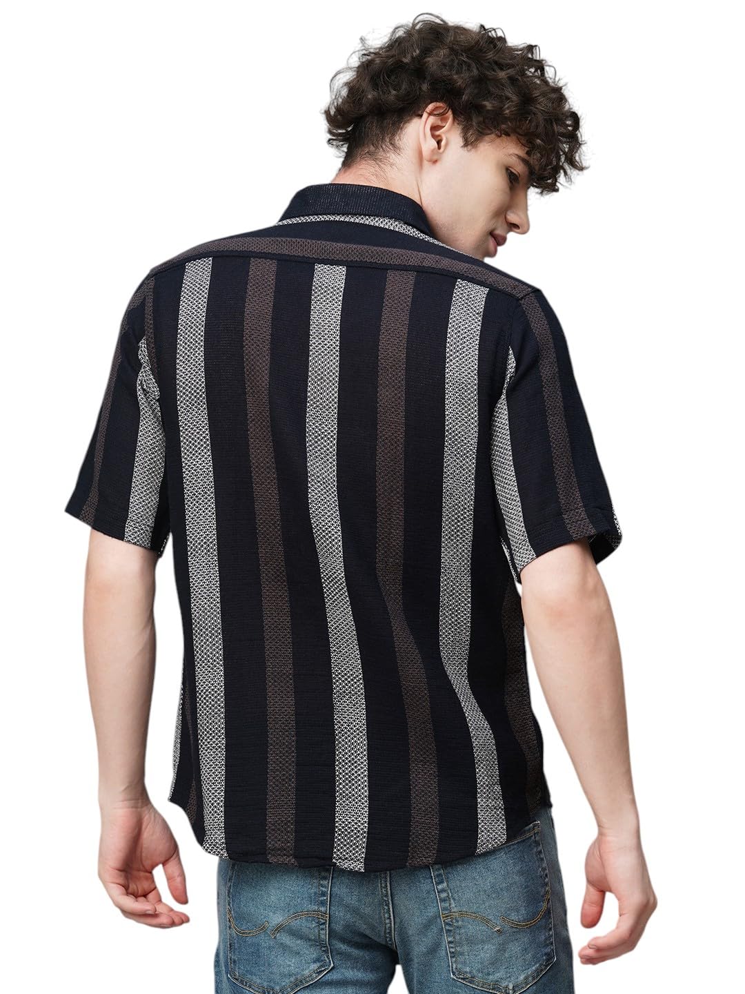 Exclusive Stripes Half Sleeve Crochet Stripes Shirt for Men | AB_TB_470