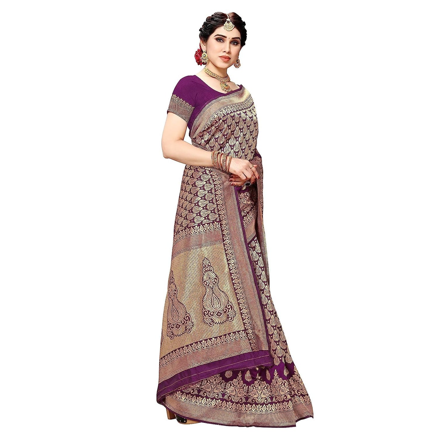 Yashika Women's Trendy Banarasi Kanjivaram Navy Color Art Silk Saree with Blouse Material