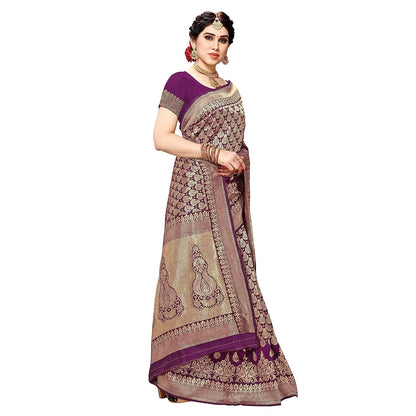 Yashika Women's Trendy Banarasi Kanjivaram Navy Color Art Silk Saree with Blouse Material