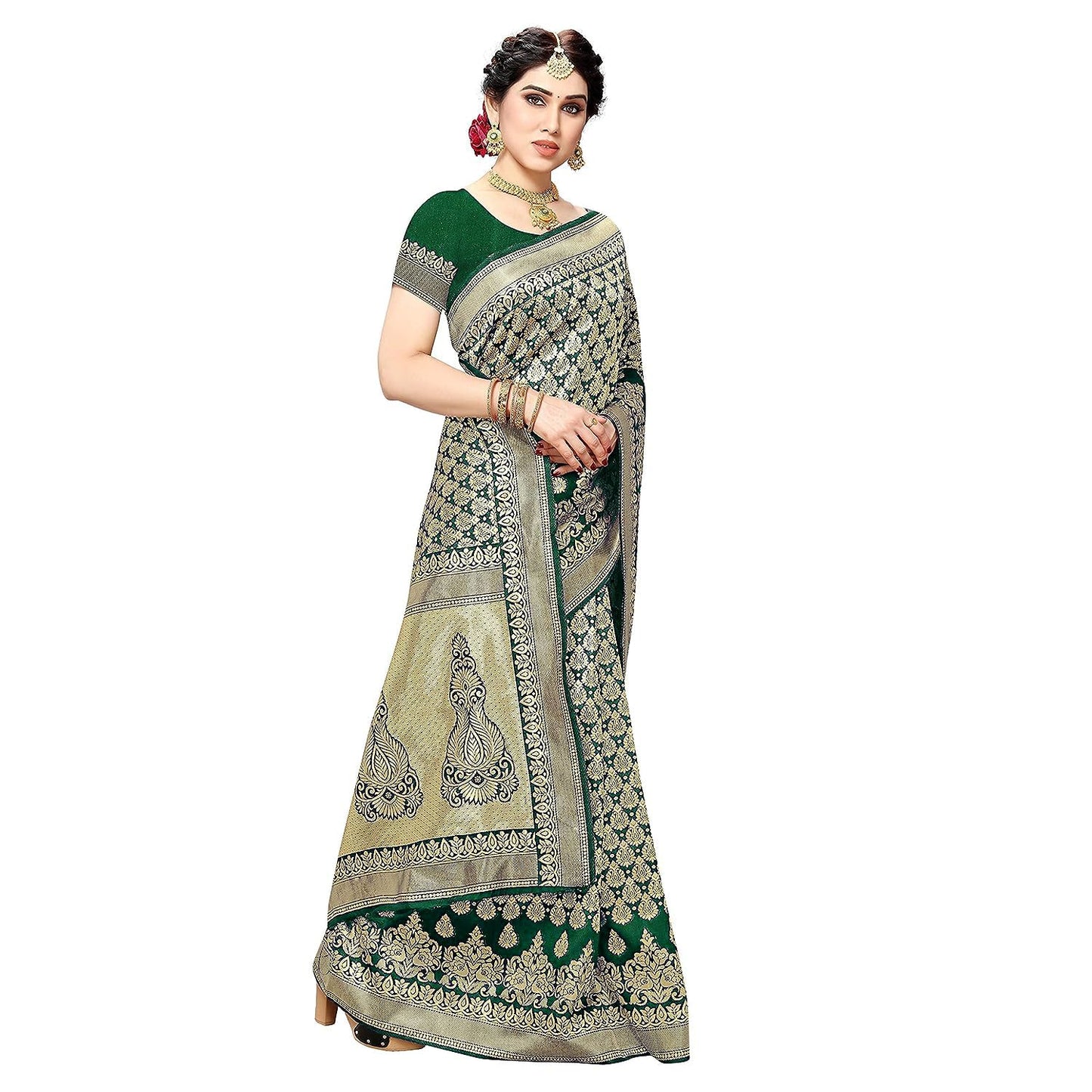 Yashika Women's Trendy Banarasi Kanjivaram Navy Color Art Silk Saree with Blouse Material