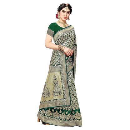 Yashika Women's Trendy Banarasi Kanjivaram Navy Color Art Silk Saree with Blouse Material