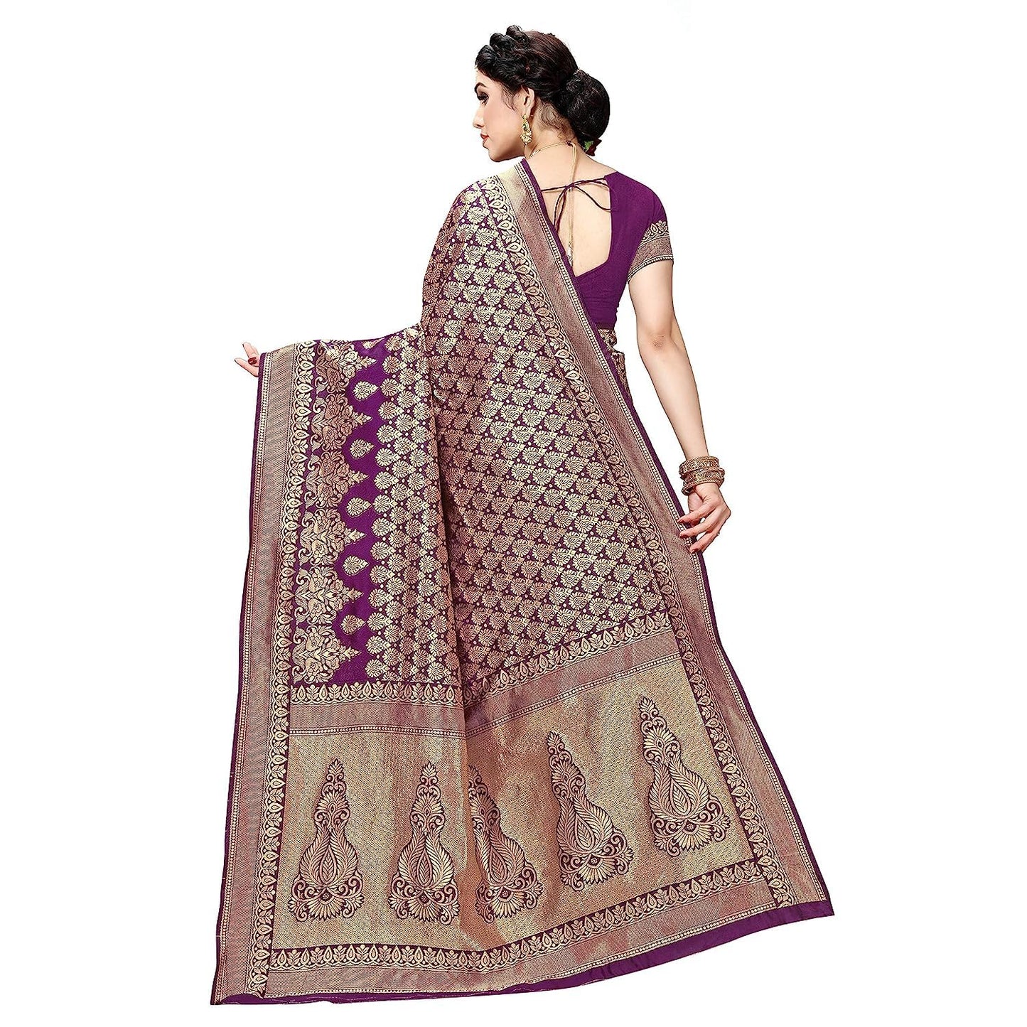 Yashika Women's Trendy Banarasi Kanjivaram Navy Color Art Silk Saree with Blouse Material