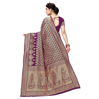 Yashika Women's Trendy Banarasi Kanjivaram Navy Color Art Silk Saree with Blouse Material
