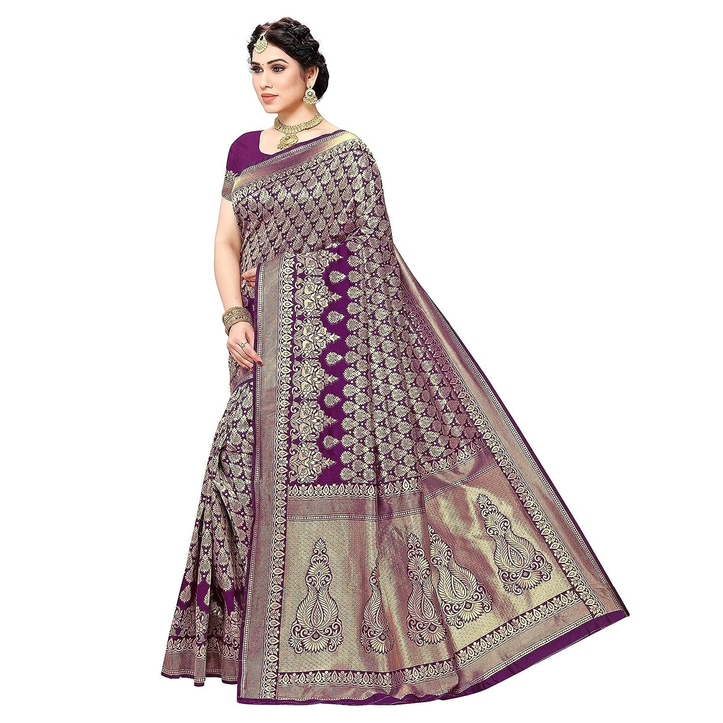 Yashika Women's Trendy Banarasi Kanjivaram Navy Color Art Silk Saree with Blouse Material