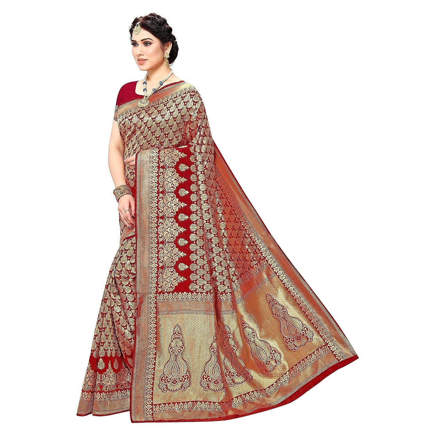 Yashika Women's Trendy Banarasi Kanjivaram Navy Color Art Silk Saree with Blouse Material