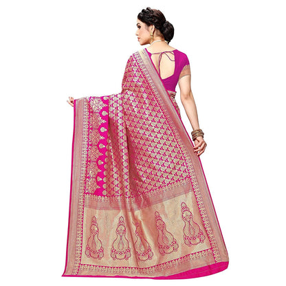 Yashika Women's Trendy Banarasi Kanjivaram Navy Color Art Silk Saree with Blouse Material
