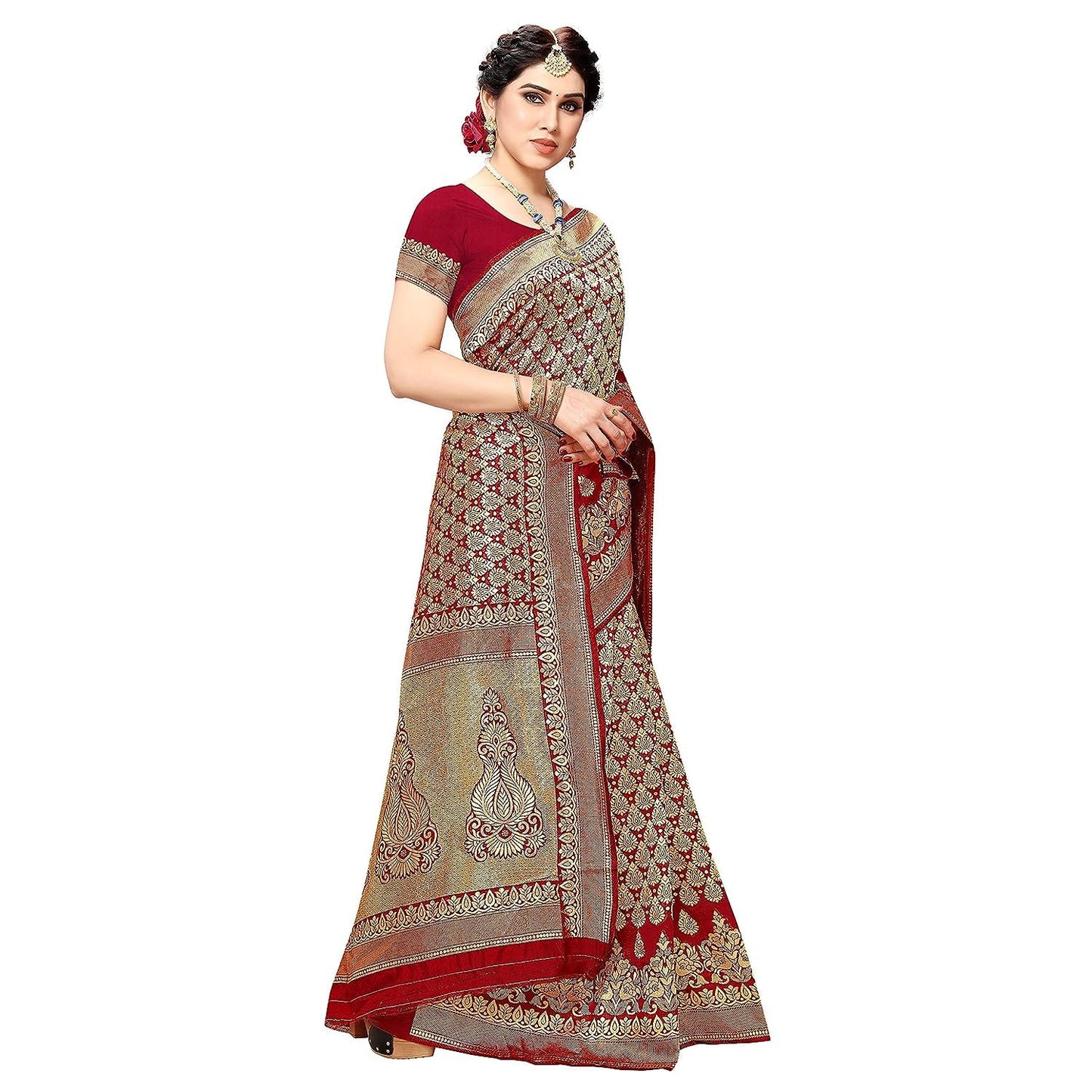Yashika Women's Trendy Banarasi Kanjivaram Navy Color Art Silk Saree with Blouse Material