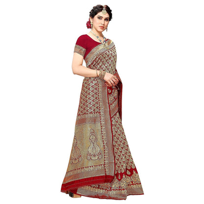 Yashika Women's Trendy Banarasi Kanjivaram Navy Color Art Silk Saree with Blouse Material