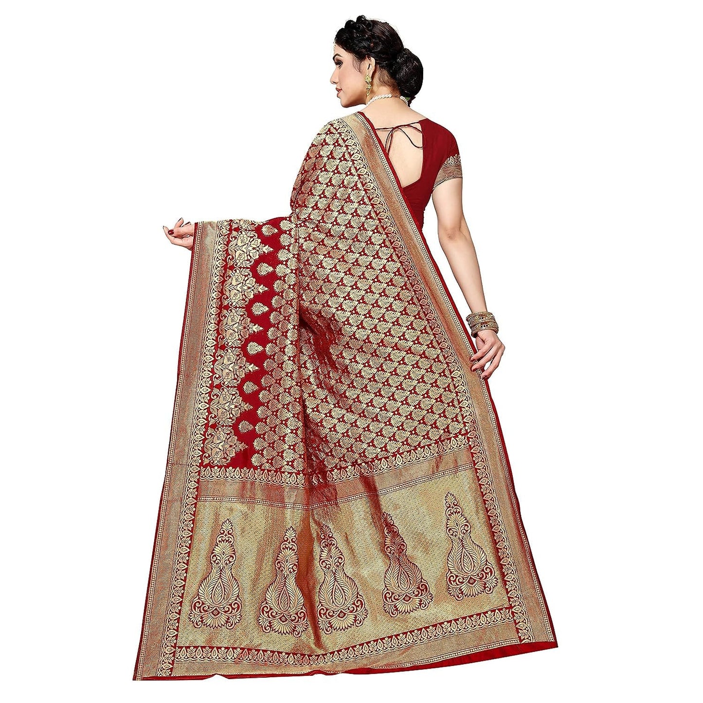 Yashika Women's Trendy Banarasi Kanjivaram Navy Color Art Silk Saree with Blouse Material