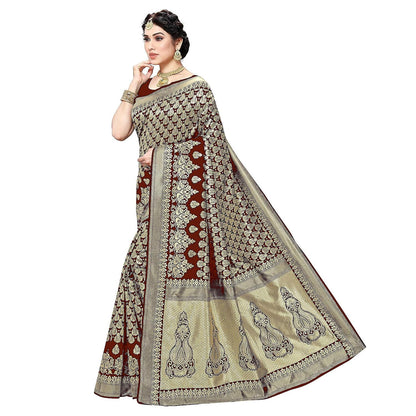 Yashika Women's Trendy Banarasi Kanjivaram Navy Color Art Silk Saree with Blouse Material