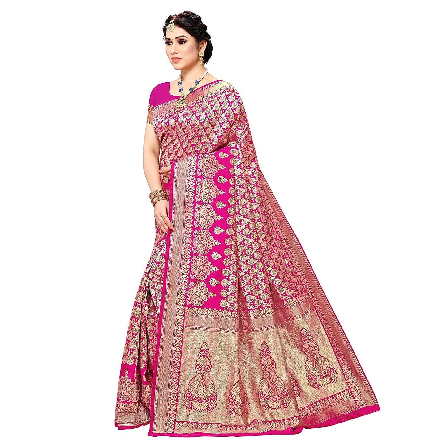 Yashika Women's Trendy Banarasi Kanjivaram Navy Color Art Silk Saree with Blouse Material