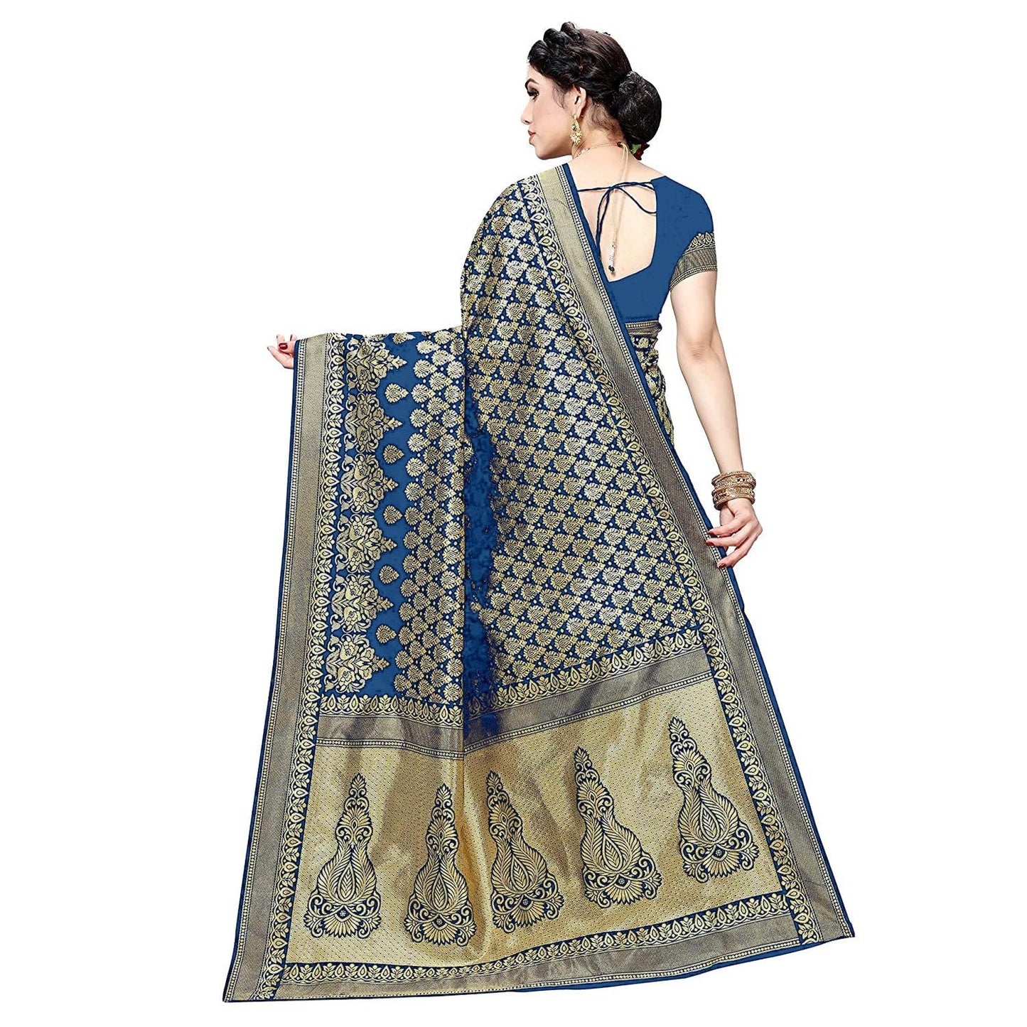 Yashika Women's Trendy Banarasi Kanjivaram Navy Color Art Silk Saree with Blouse Material