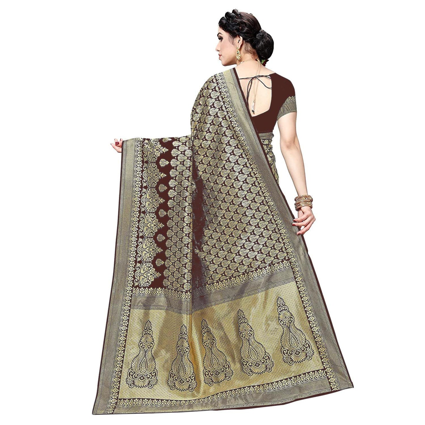 Yashika Women's Trendy Banarasi Kanjivaram Navy Color Art Silk Saree with Blouse Material