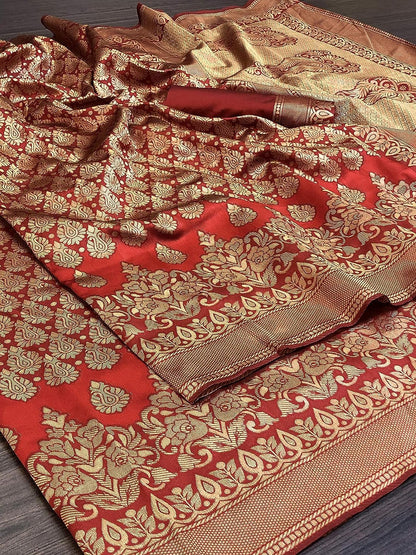 Yashika Women's Trendy Banarasi Kanjivaram Navy Color Art Silk Saree with Blouse Material